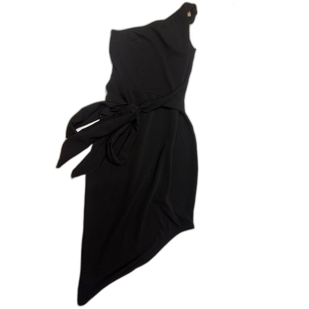 Boohoo Black One Shoulder Tie Waist Dress Size 2 New with Tags